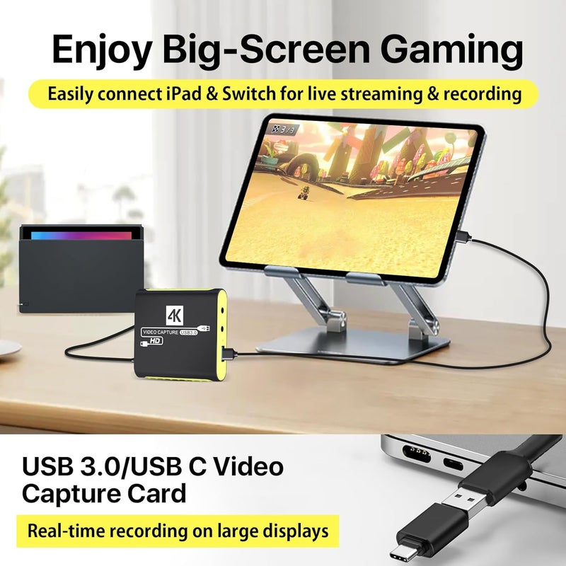 SUDTREEV HDMI Video Capture Card for Nintendo Switch 2, 1080P 60FPS, 4K@30Hz Input and Passthrough, HDMI to USB3.0, Compatible with OBS/PS4/PS5/Mac/Windows - Image 2